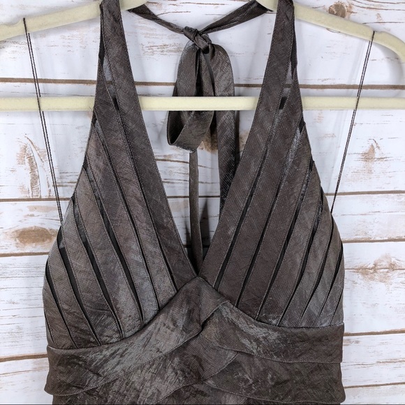 Cache brown ruffle vneck halter shimmer midi dress - Picture 5 of 8